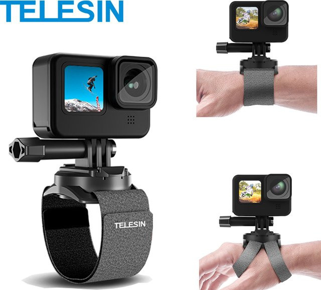 TELESIN Handgelenkhalterung mit 360 Grad Rotation in Schwarz für GoPro Hero 13 12 11 10 9 und Insta360 Osmo Action - Bild 1