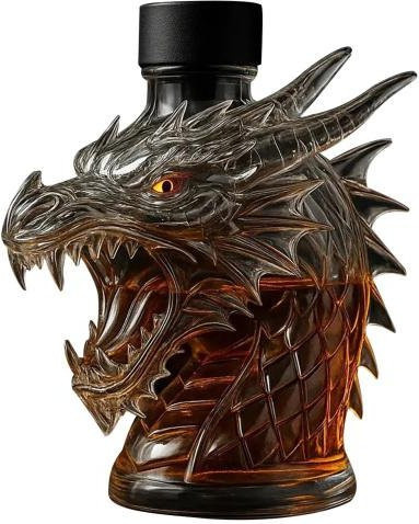 Gulong Whisky-Dekanter aus Borosilikatglas in Wolfskopfform mit Deckel, 300 ml, transparent - Bild 1