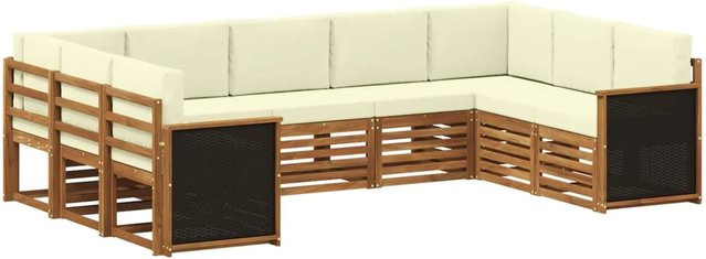 vidaXL Ecksofa Set in L-Form aus Massivholz in Beige und Creme mit 7 Kissen und abnehmbaren Polstern - Bild 1