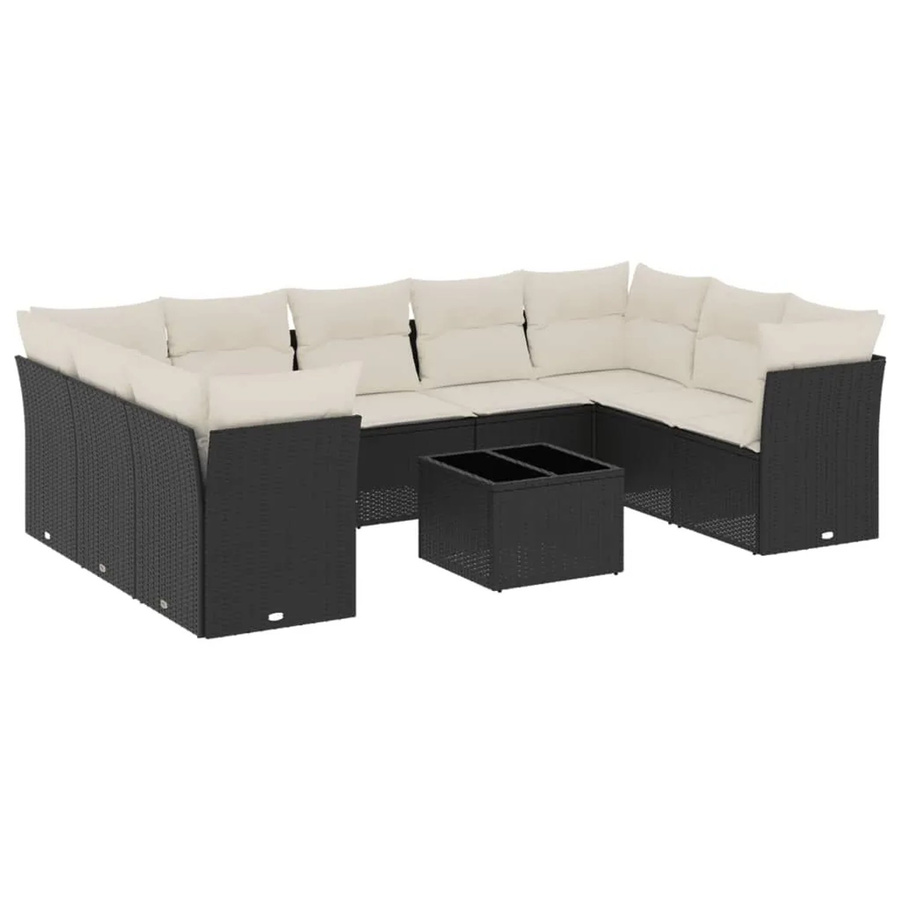 vidaXL 10-teilige Garten-Sofagarnitur aus Polyrattan in Schwarz mit Kissen und Stauraum - Bild 2