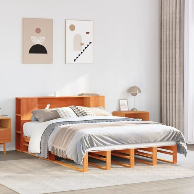 Massivholzbett aus Kiefer von Vidaxl in Braun im Landhausstil, B/T/H: 135 x 190 x 82 cm - Bild 1