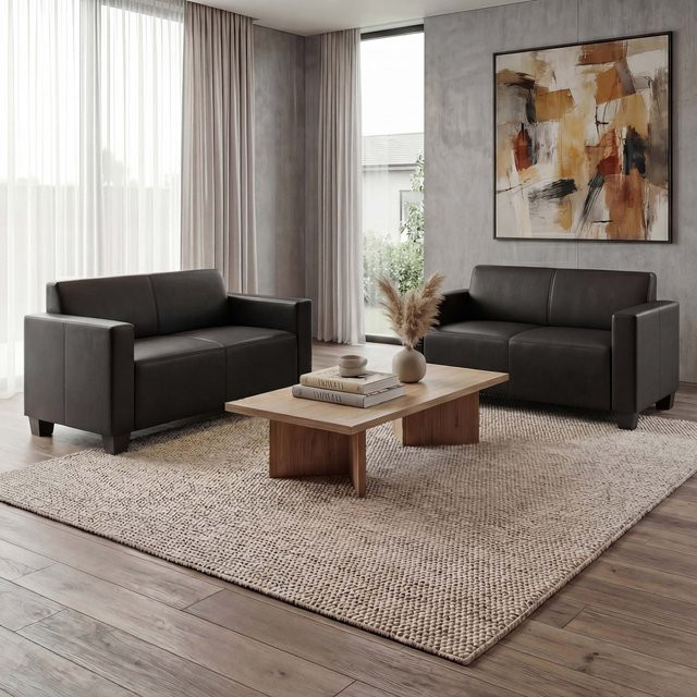 MCW Sofa-Garnitur Moncalieri 2er-Set aus Kunstleder in Schwarz - Bild 1