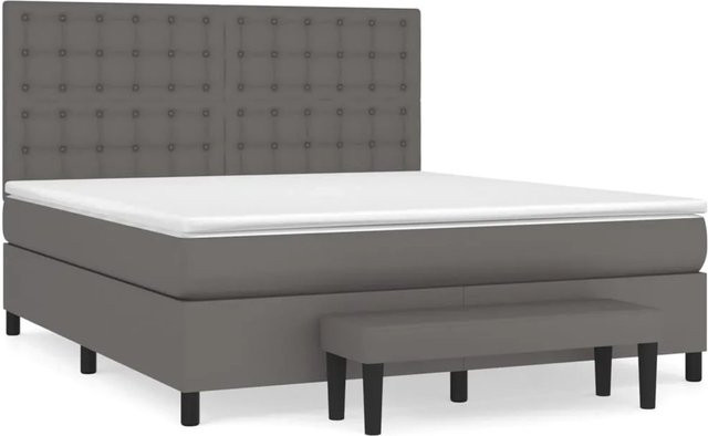 vidaXL Boxspringbett Hybrid mit Matratze und Taschenfederkern, Grau/Weiß, B/T/H: 160 x 200 x 128 cm - Bild 1
