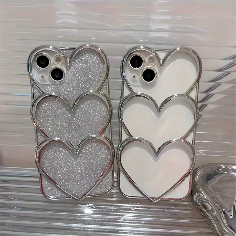 Glitzernde iPhone Hülle mit Hollow Heart Design in Silber für iPhone 11, iPhone 12 Pro Max und iPhone 13 aus TPU mit Anti-Fall Schutz - Bild 2