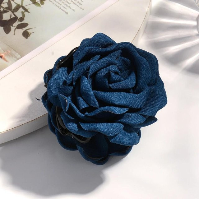 Haarklammern Baumwollstoff, Rosenblüte, navy blau, Damen - Bild 1