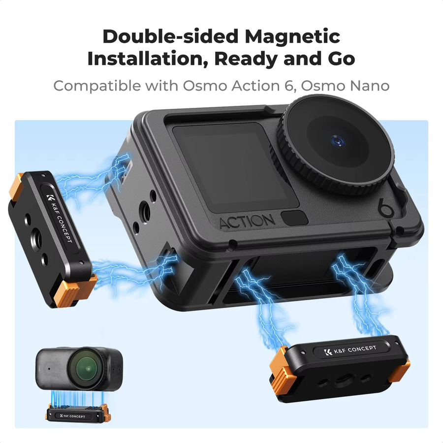 K&F CONCEPT Magnetische Schnellwechselhalterung für DJI Osmo Action 6 und Osmo Nano Verlängerungsbasis aus Aluminiumlegierung in Schwarz mit 1/4-Zoll-Gewinde - Bild 2