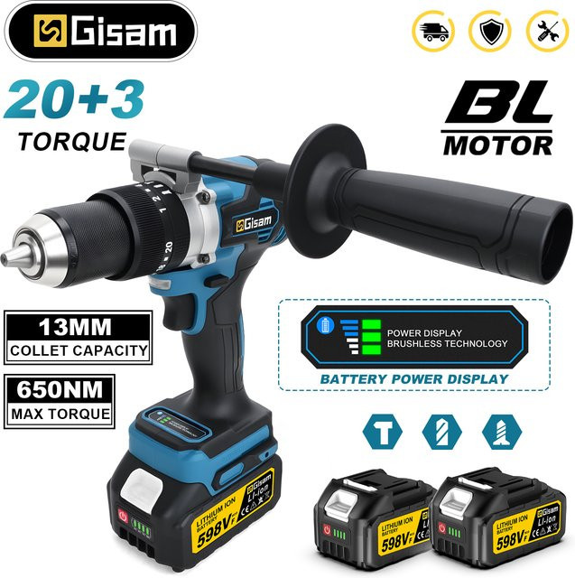 Makita G nto bürstloser elektrischer Schlagbohrschrauber in Blau, 650 Nm, 13 mm Bohrfutter, kompatibel mit Makita LXT 18 V Akku - Bild 1