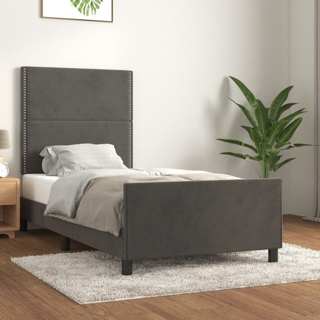 vidaXL Bettgestell mit Kopfteil aus Samt in Dunkelgrau, B/T/H: 90 x 200 x 118 cm - Bild 2