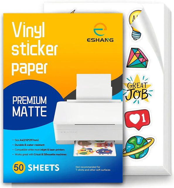 50 Blatt A4 PET Vinyl-Aufkleberpapier für Tintenstrahldrucker, mattweiß, wasserfest und selbstklebend - Bild 1