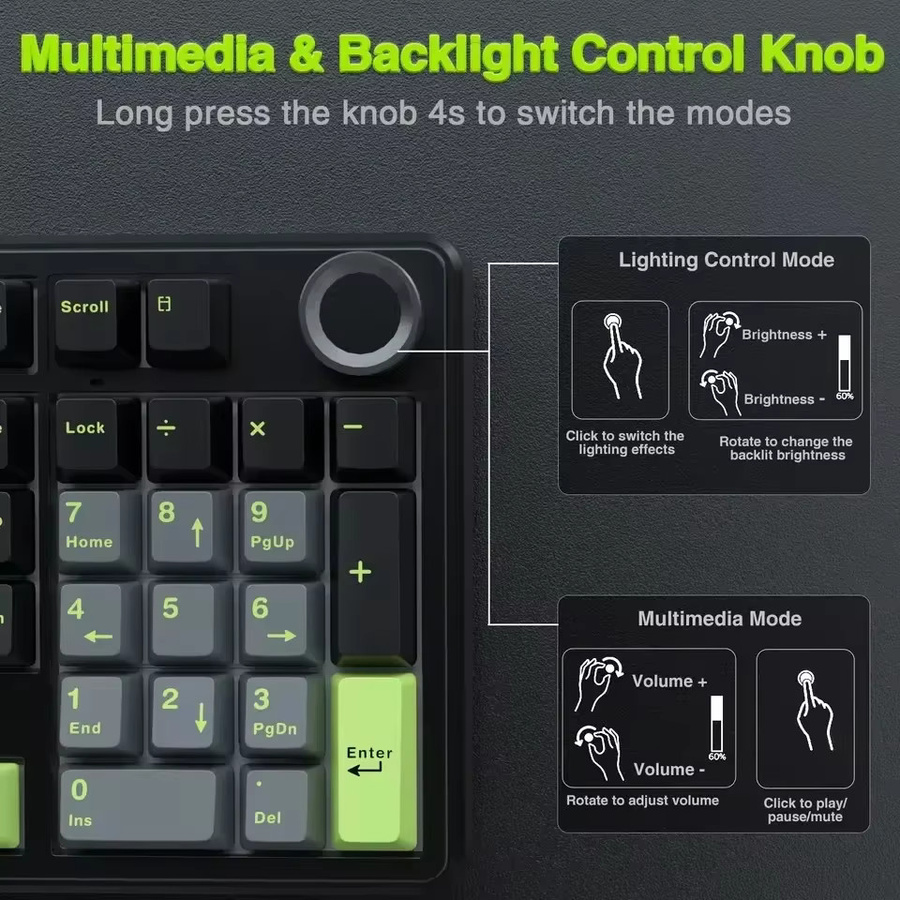 AULA F99 PRO Kabellose Gaming-Tastatur mit 99 Tasten, Hot-Swap Gasket-Struktur, 96% Layout, 8000mAh Akku und Drehregler in Weiß, Blau oder Lila - Bild 4