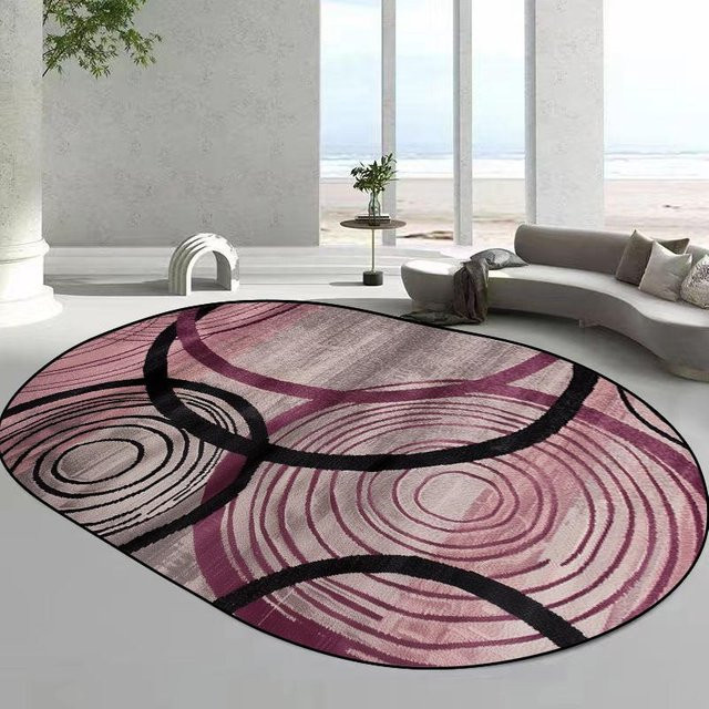 Karpetti Ovaler Teppich in Pink mit abstraktem geometrischem Design, rutschfest und waschbar, B: 120 cm, T: 100 cm - Bild 1