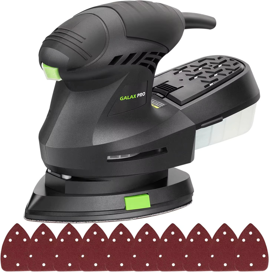 GALAX PRO Elektrischer Detail-Schleifer 200W mit 12000 OPM und Staubabsaugung in Grün-Schwarz inklusive 10 Stück Schleifpapier - Bild 9