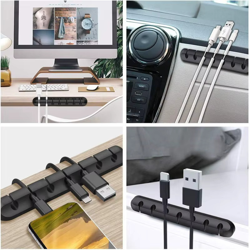 Selbstklebender Silikon-Kabelclip-Organizer für USB-A und USB-C, runde Kabelhalter für Schreibtisch und Büro, Farbe: Schwarz - Bild 3