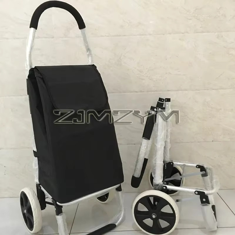 ZJMZYM Schrittkletternder Einkaufswagen mit wasserdichtem Korb in Schwarz, tragbarer Trolley bis 100 kg Traglast - Bild 2