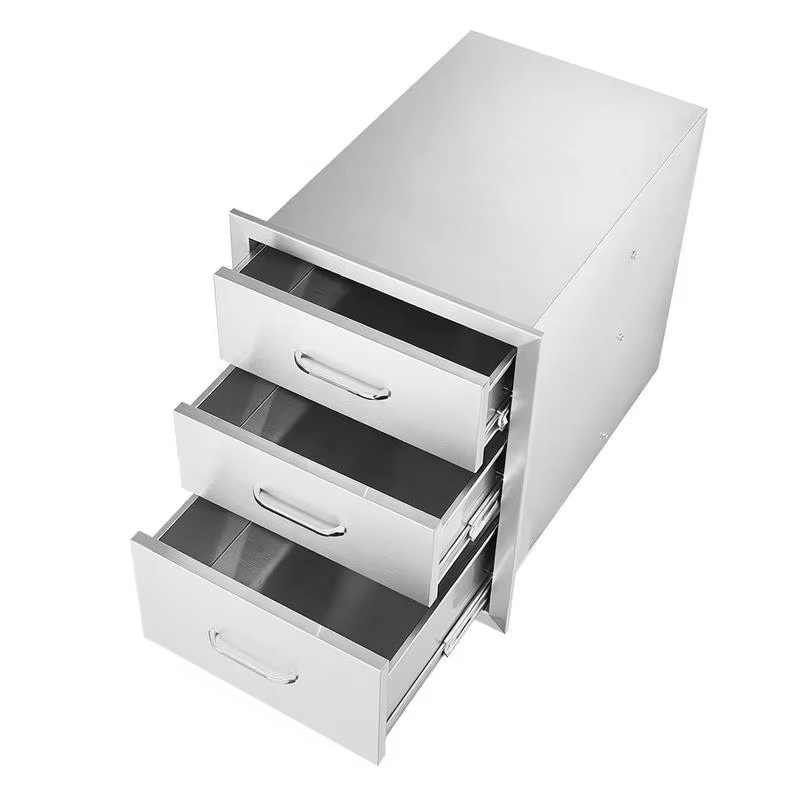 Outdoor-Küche aus Edelstahl in Grau mit drei Grill-Schubladen und Chromgriffen, B/T/H: 45,8 x 58,5 x 58,8 cm - Bild 5