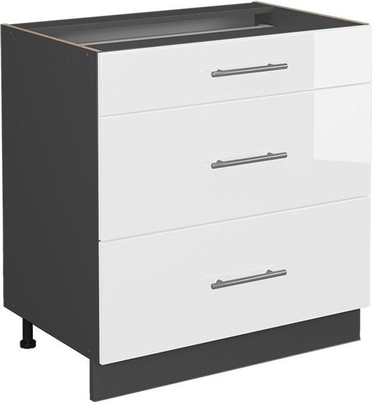 Vicco Küchenunterschrank Fame-Line in Weiß Hochglanz mit 3 Schubladen, B: 80 cm - Bild 1