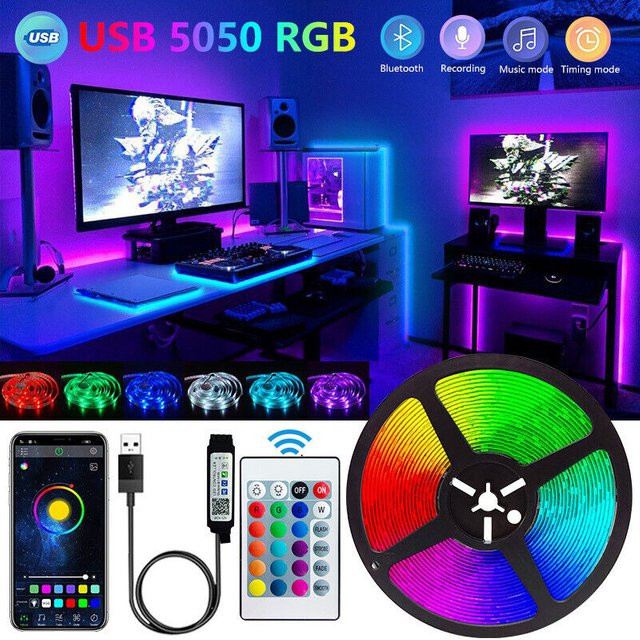Smart RGB LED Lichtstreifen mit Bluetooth und Fernbedienung, flexible 5050 SMD Hintergrundbeleuchtung für TV und Spielzimmer, Multicolor - Bild 1