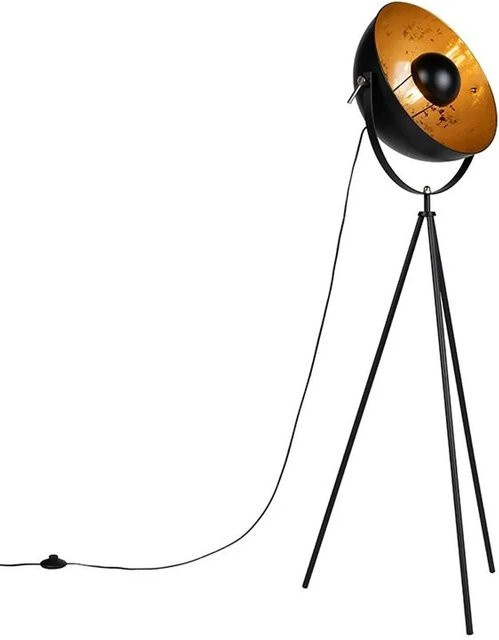 QAZQA Industriestehlampe Magna 40 Eglip Stativ Schwarz mit Gold, dimmbar, E27 - Bild 1