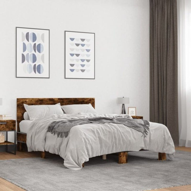 Bettgestell Vidaxl in Braun aus Holzwerkstoff und Metall im Industrial Design, B/T/H: 140 x 190 x 81 cm - Bild 1