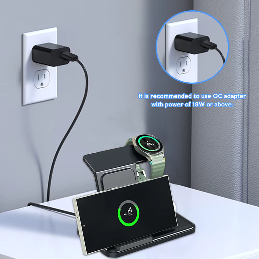 VIKEFON 3-in-1 Kabelloses Ladegerät für Samsung Galaxy S25 S24 S23 S22, Buds3 Pro und Galaxy Watch, Schnelle Ladestation, Schwarz - Bild 2