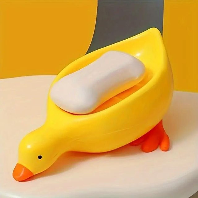 DHDH Seifenschale in Cartoon-Entenform mit Enten-Design, selbstentleerend, Gelb - Bild 1