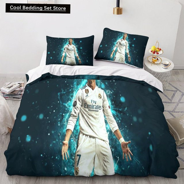 Bettbezug-Set Ronaldo Idol Fußballstar mit 3D-Druck für Kinder und Jugendliche, Blau, B/H: 135 x 200 cm - Bild 1