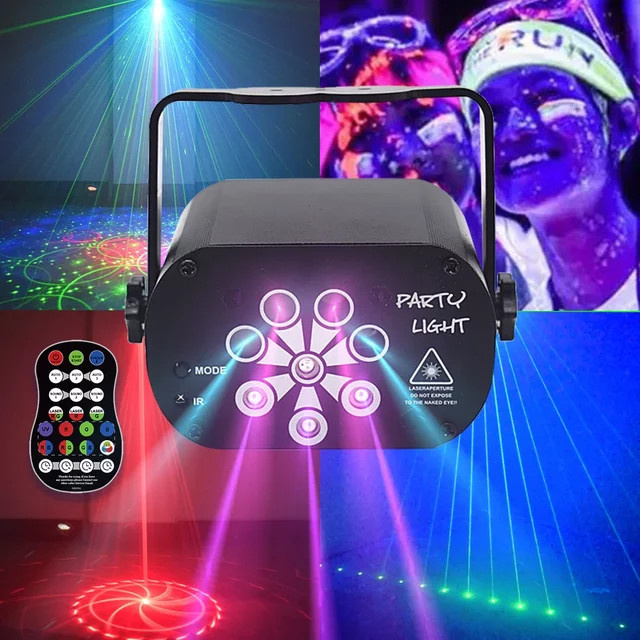 Mini RGB LED Disco Party Licht mit 60 bis 128 Modi, USB wiederaufladbarer DJ Laser Projektor und UV Lampe in Schwarz für Hochzeit, Home Party und Weihnachtsdekoration - Bild 1