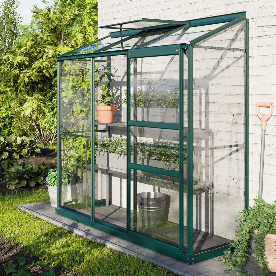 Vitavia Anlehn-Gewächshaus Ida 1300 in Smaragdgrün mit 1,3 m² Fläche, Aluminiumrahmen und ESG-Sicherheitsglas - Bild 2