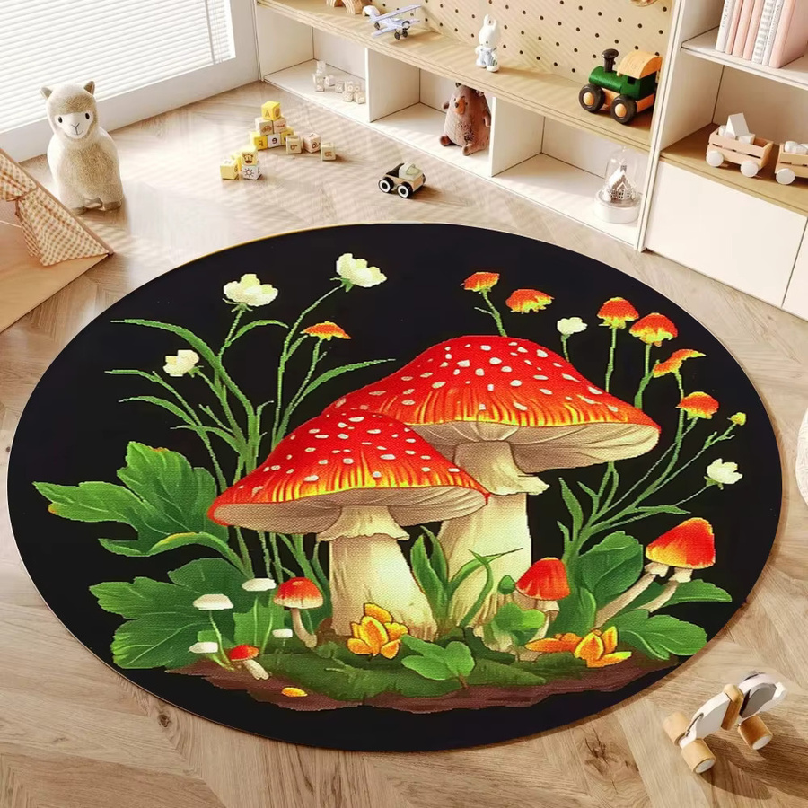 Runder Teppich Enchanted Mushroom Kingdom in Bunt mit Wald-Motiv für Wohnzimmer und Schlafzimmer - Bild 2