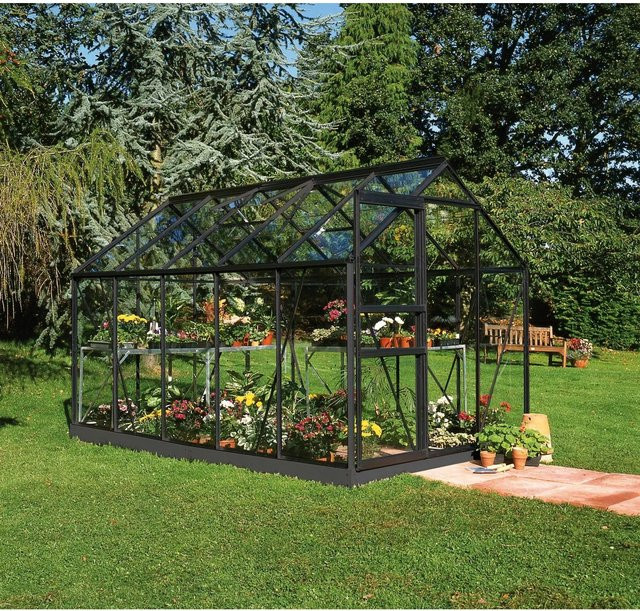 Halls Gewächshaus Popular Set 106 in Schwarz mit Glas, Aluminium und Fundamentrahmen, 6,2 m² - Bild 1