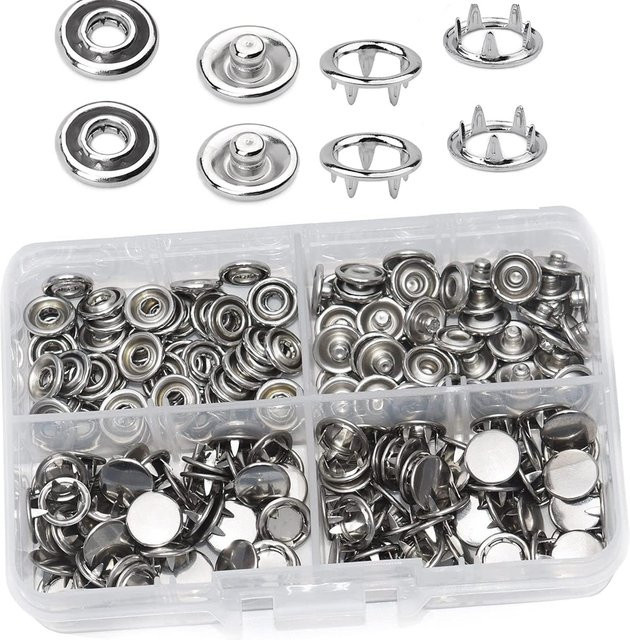 JAY HOME Druckknopf-Kit mit 50 Sätzen Druckknöpfen 9,5mm in Silber aus Metall für Jeans, Stoff und DIY-Bastelprojekte - Bild 1