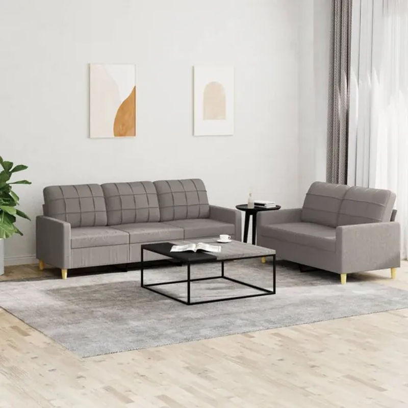 Vidaxl 2-teiliges Lounge-Set mit Kissen in Taupe meliert und Grau im modernen Design - Bild 1