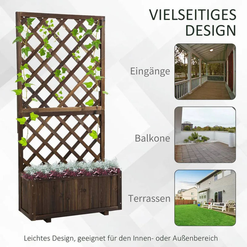 Outsunny Pflanzkasten mit Rankgitter aus Tannenholz in Braun für den Garten, B: 72,5 cm, T: 31,5 cm, H: 149,5 cm - Bild 2