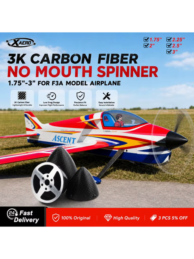 XAERO No Mouth Spinner, Carbon Fiber, 1,75"-3", für F3A Modellflugzeug - Bild 4