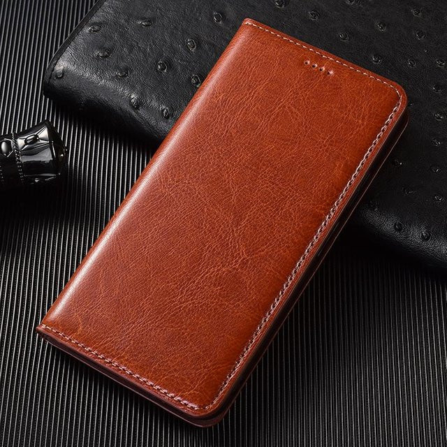 Crazy Horse Echtlederhülle für Xiaomi Mi 8 bis 15 Pro Lite Ultra Flip Cover in Braun - Bild 1