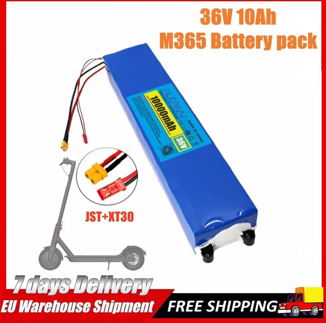 Aleaivy Akku für Elektroroller M365, 36V 10Ah 10000mAh, 10S3P, Farbe Blau, mit BMS und 42V Anschluss - Bild 1