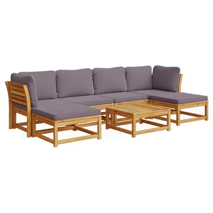 vidaXL 7-teiliges Garten-Lounge-Set aus Akazien-Massivholz mit Kissen in Grau - Bild 2