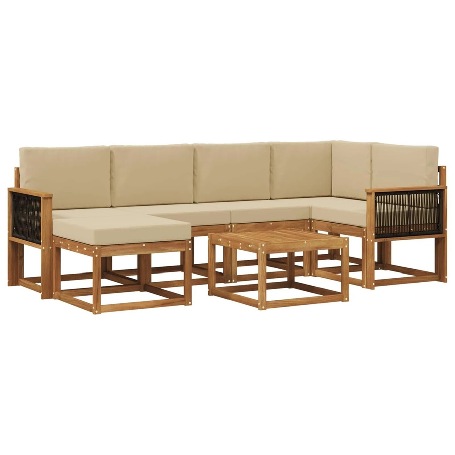 vidaXL Outdoor-Sofagarnitur aus Massivholz Akazie in L-Form mit 7 Teilen, Farbe Natur und Beige - Bild 2