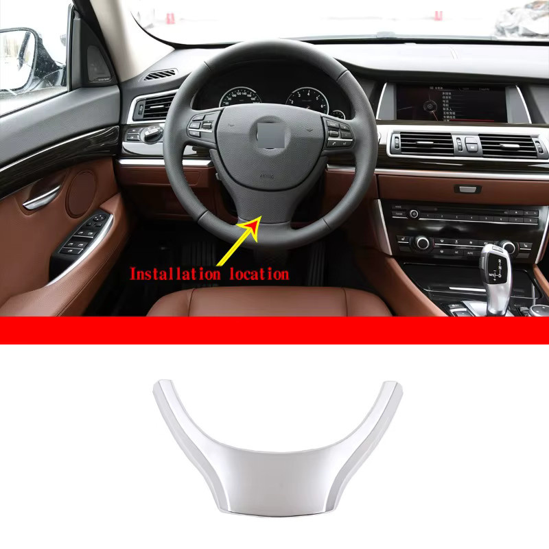 Suetlcoity Lenkrad Dekoration Abdeckung aus ABS Carbon Faser und Silber für BMW 5er GT F07 F10 F11 2011-2017 in Schwarz und Silber - Bild 3