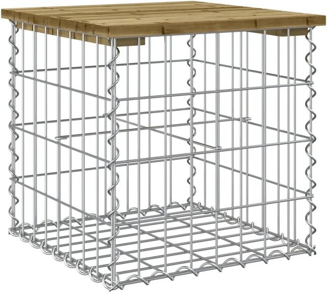 DELUKE Gabionenbank aus Stahl und Kiefernholz in Braun mit rustikaler Optik, B/T/H: 43 x 44 x 42 cm - Bild 1