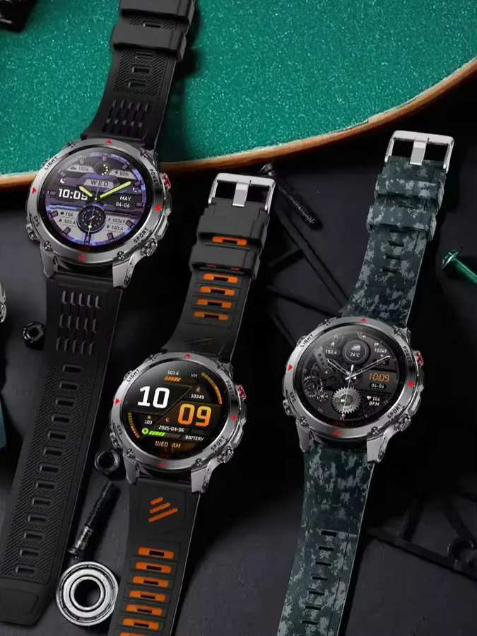 OUIO Militär-T-Rex 3 Ultra GPS-Smartwatch in Schwarz mit Taschenlampe, Herzfrequenzmessung und Sport-Tracker, 3 ATM wasserdicht, 540 mAh Akku - Bild 7