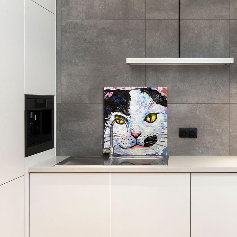 Modernes Küchenglas mit Katzen-Tierprint, mehrfarbig, B/H: 60 x 65 cm - Bild 3
