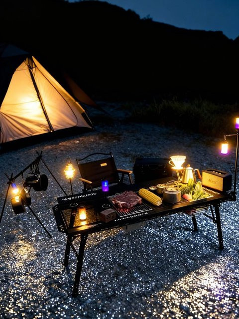 Mountainhiker IGT Outdoor Camping Tisch aus Aluminiumlegierung, 5-teiliges Set, Schwarz, Ultraleichter Klapp-Tisch für BBQ und Picknick - Bild 1