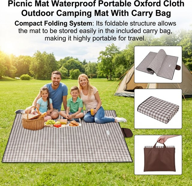 Wasserdichte Picknickdecke aus Oxford-Stoff für Outdoor, Camping und Strand inklusive Tragetasche - Bild 1