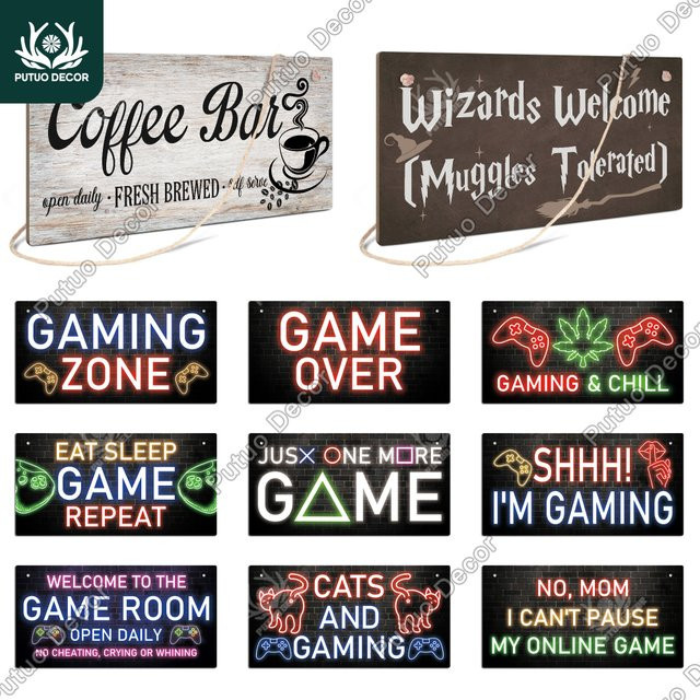 Putuo Decor Gaming Holzschild Wandkunst für das Spielzimmer, Mehrfarbig, Breite: 9,9 cm, Höhe: 22,6 cm - Bild 1