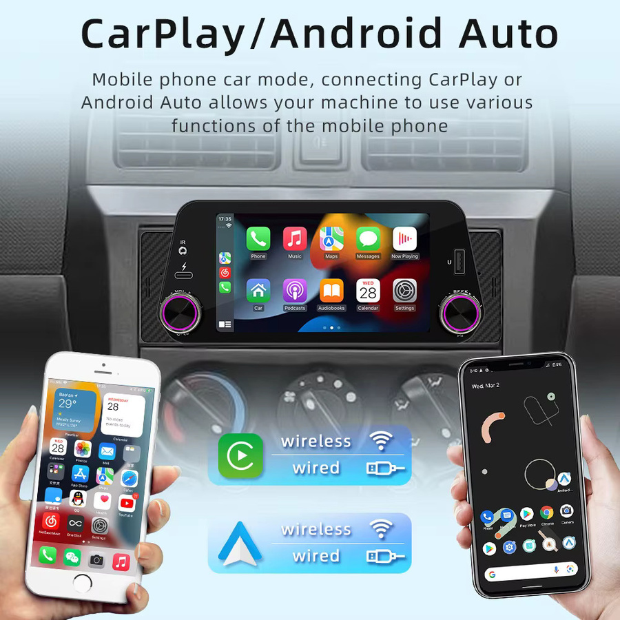 Icreative 1DIN Auto Radio Multimedia Player mit 5 Zoll Touchscreen, Carplay, Android Auto, Navigation und Mirrorlink in Schwarz - Bild 2