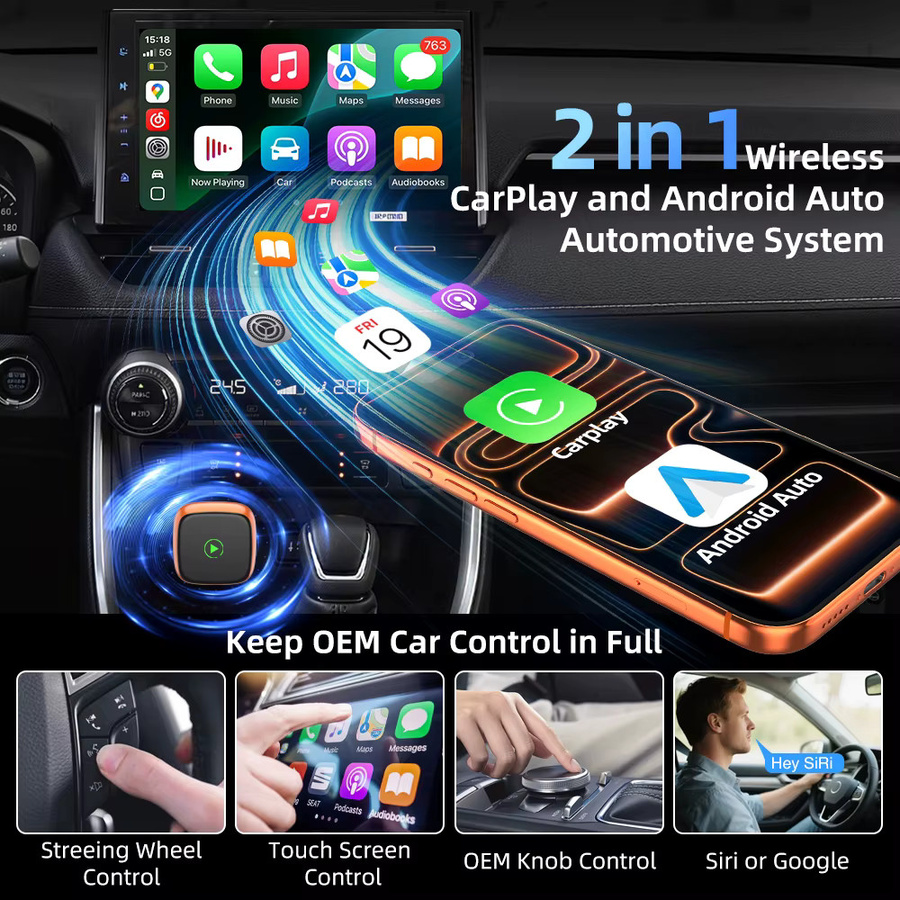 Grandnavi Orange 2in1 Smart Mini Box Wireless Carplay und Android Auto Plug & Play Verbindung für VW KIA Volvo Audi Ford Benz Honda MG - Bild 4