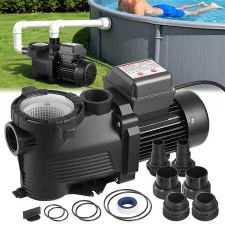 VEVOR Poolpumpe 550W mit 14.000 l/h maximalem Durchfluss, Single Speed für Above-Ground und In-Ground Pools, Whirlpools und Spas, inklusive 24-Stunden-Timer und Filterkorb
