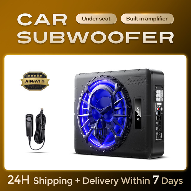 Ainavi SW-10 Universal-Auto-Subwoofer unter dem Sitz mit eingebautem Verstärker und Umgebungsbeleuchtung, Schwarz - Bild 1