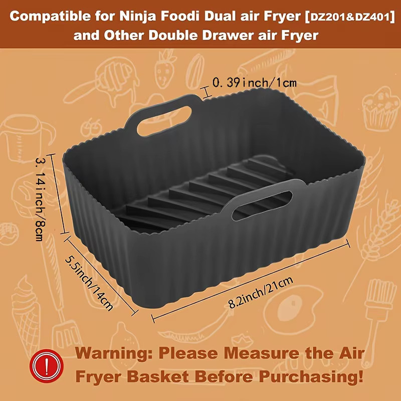 Ninja Foodi Dual Zone Air Fryer Zubehör: 2er-Set wiederverwendbare Silikon-Einlagen für Ninja Foodi Air Fryer AF300UK, Schwarz, rechteckig - Bild 2